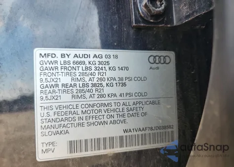 2018 Audi Q7 Prestige из США, поврежденный, VIN WA1VAAF78JD038562